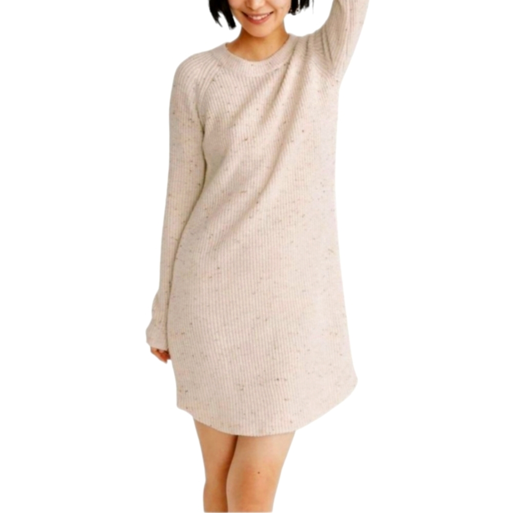 Madewell Curved Hem Sweater Dress Wool Blend Donegal Pear Beige Cream Small